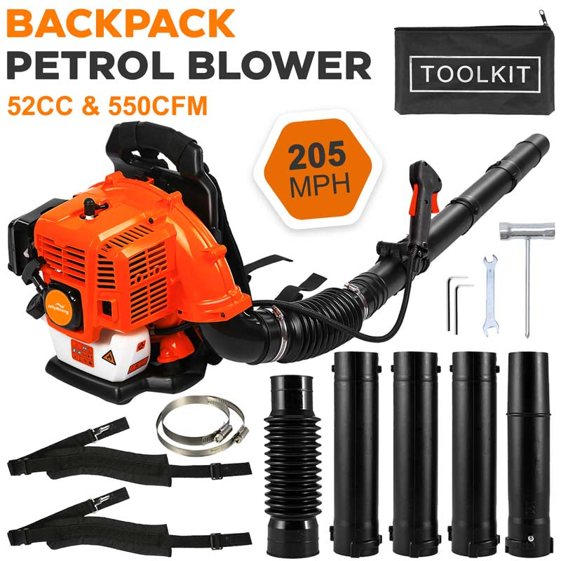 52CC 2-Stroke 550CFM 205MPH Gas-Powered Backpack Leaf Blower