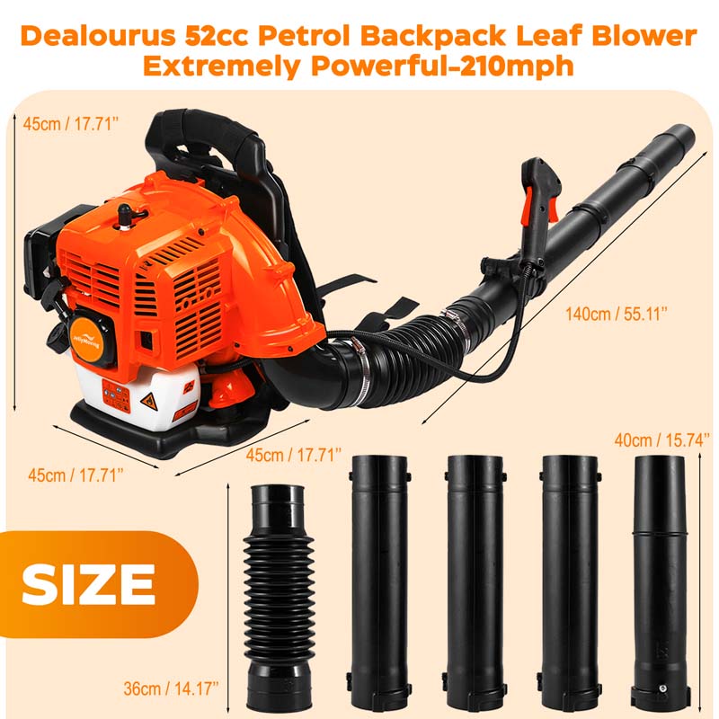 52CC 2-Stroke 550CFM 205MPH Gas-Powered Backpack Leaf Blower