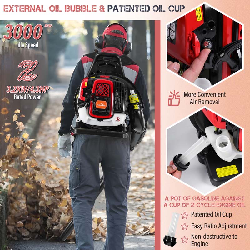 65CC 2-Stroke 850CFM 230MPH Gas-Powered Backpack Leaf Blower (Black)