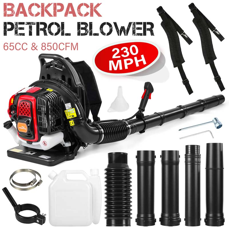 65CC 2-Stroke 850CFM 230MPH Gas-Powered Backpack Leaf Blower (Black)