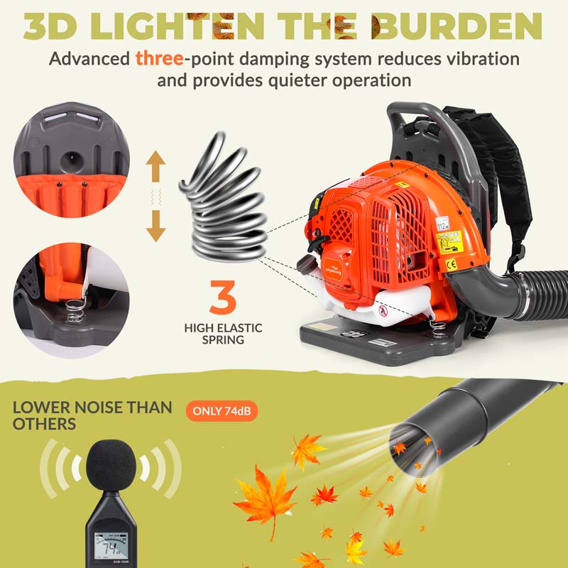 65CC 2-Stroke 850CFM 230MPH Gas-Powered Backpack Leaf Blower (Orange)