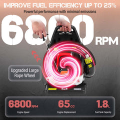 65CC 2-Stroke 850CFM 230MPH Gas-Powered Backpack Leaf Blower (Black)