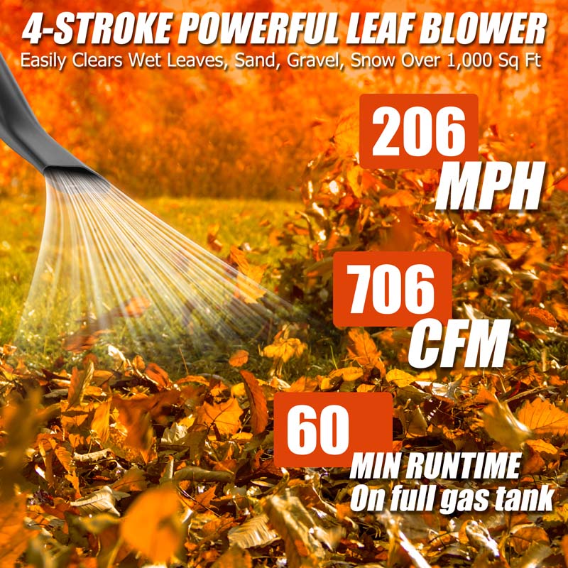 75.6CC 4-Stroke 706CFM 206MPH Gas-Powered Backpack Leaf Blower