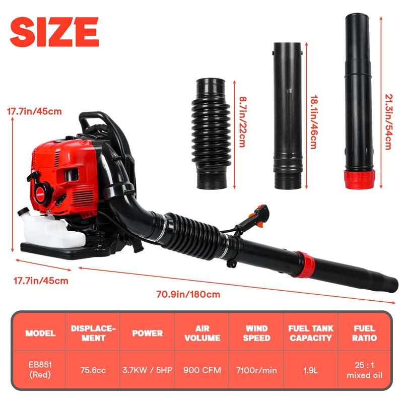 75.6CC 4-Stroke 900CFM 210MPH Gas-Powered Backpack Leaf Blower