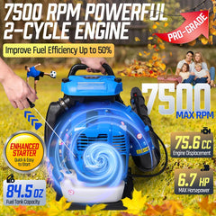 Pro-Grade 75.6CC 2-Stroke 953CFM 218MPH 52N Backpack Leaf Blower Gas Powered with Commercial-Grade 2-Stage Air Filter