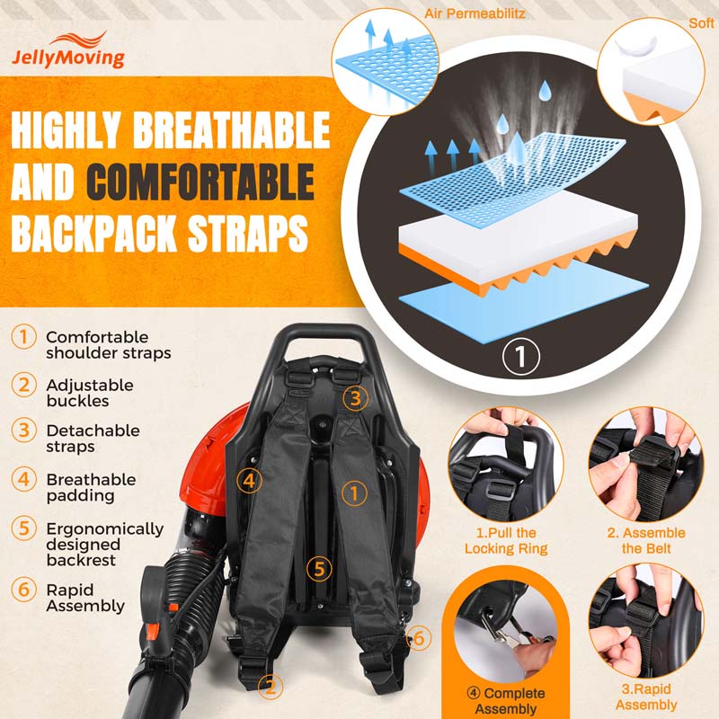 Upgraded 63CC 2-Stroke 665CFM 205MPH Gas-Powered Backpack Leaf Blower