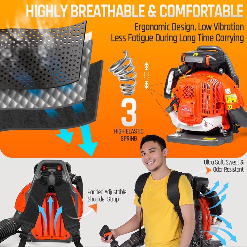 Upgraded 65CC 2-Stroke 850CFM 230MPH Gas Backpack Leaf Blower | JellyMoving