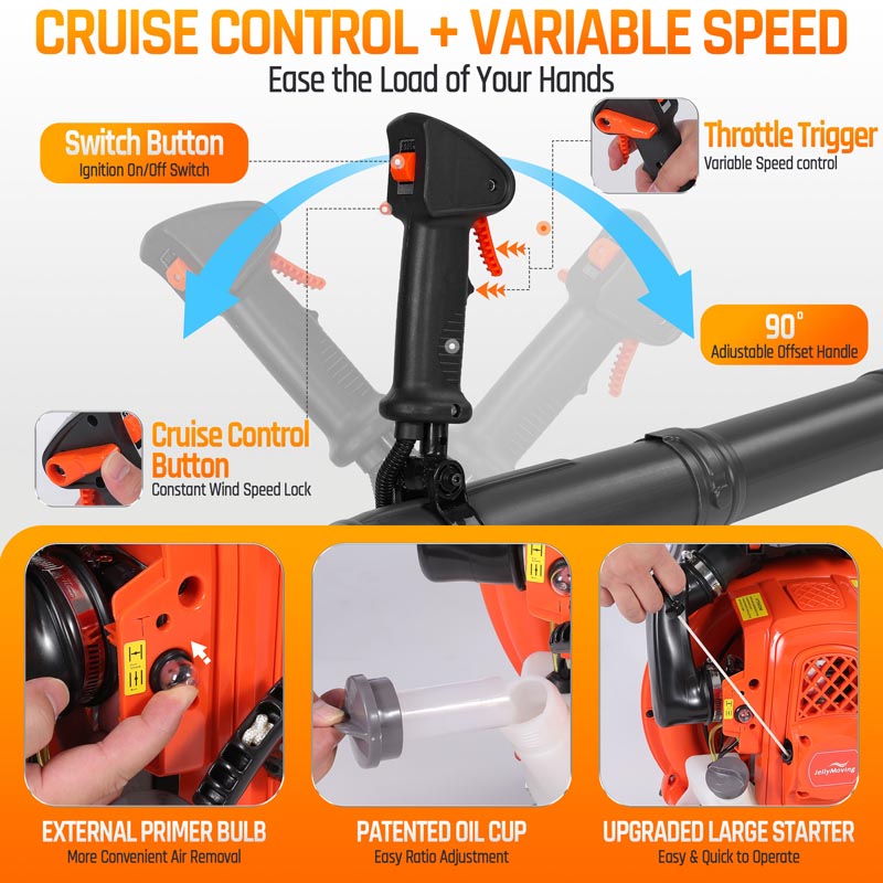 Upgraded 65CC 2-Stroke 850CFM 230MPH Gas Backpack Leaf Blower | JellyMoving