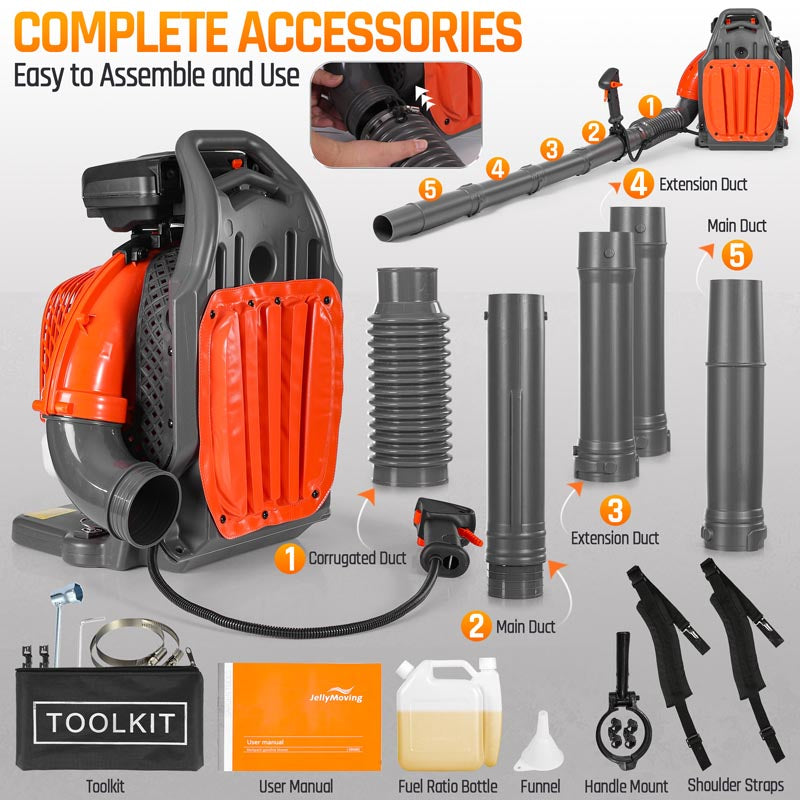 Upgraded 65CC 2-Stroke 850CFM 230MPH Gas Backpack Leaf Blower | JellyMoving